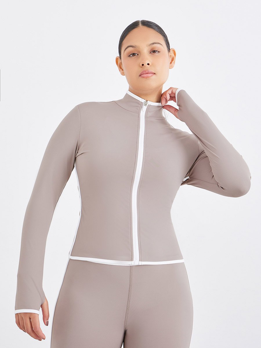 Contrast Piping Zip-Up Jacket and Leggings Set