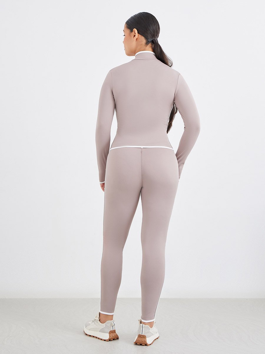 Contrast Piping Zip-Up Jacket and Leggings Set