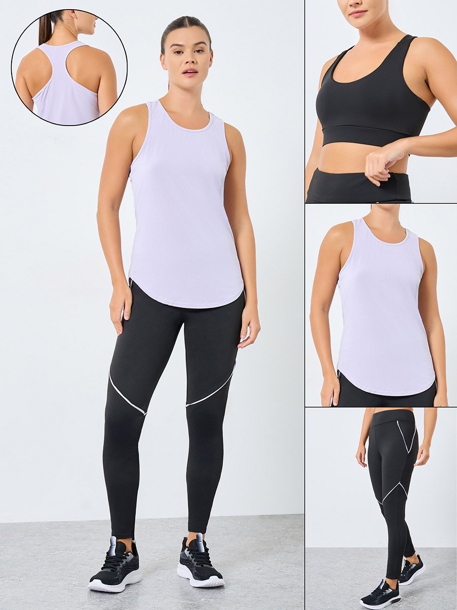 طقم من ليقنز وصدرية رياضية وبلوزة بدون أكمام