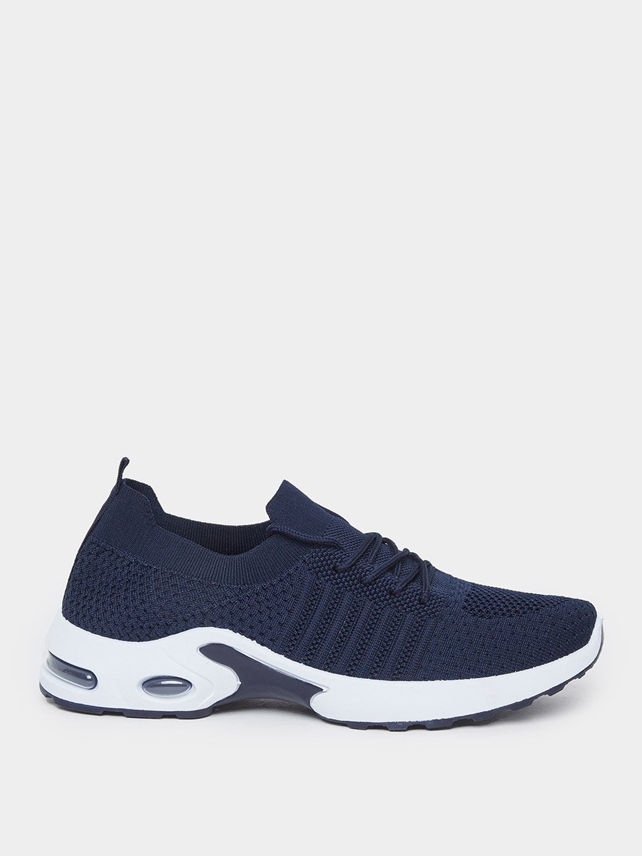 Men Navy Blue Elastic Lace Pull On Sneakers