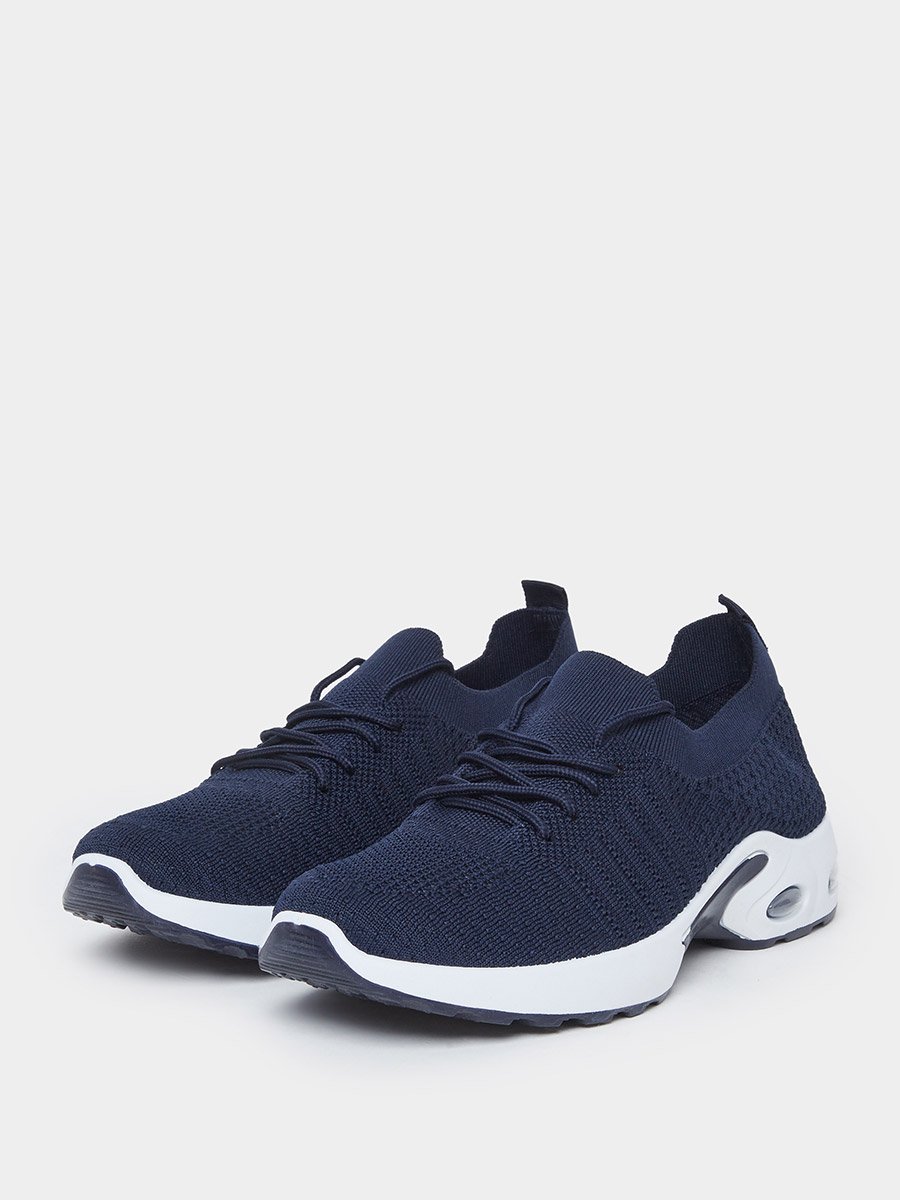 Men Navy Blue Elastic Lace Pull On Sneakers