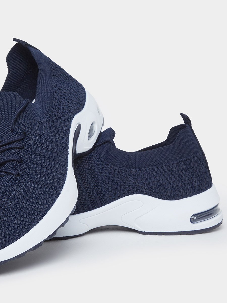 Men Navy Blue Elastic Lace Pull On Sneakers
