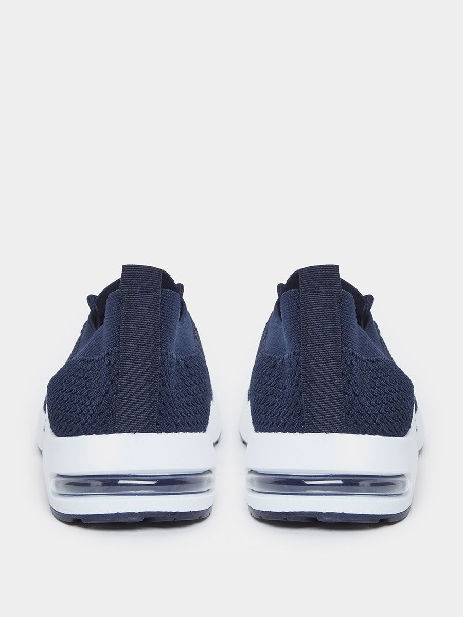 Men Navy Blue Elastic Lace Pull On Sneakers