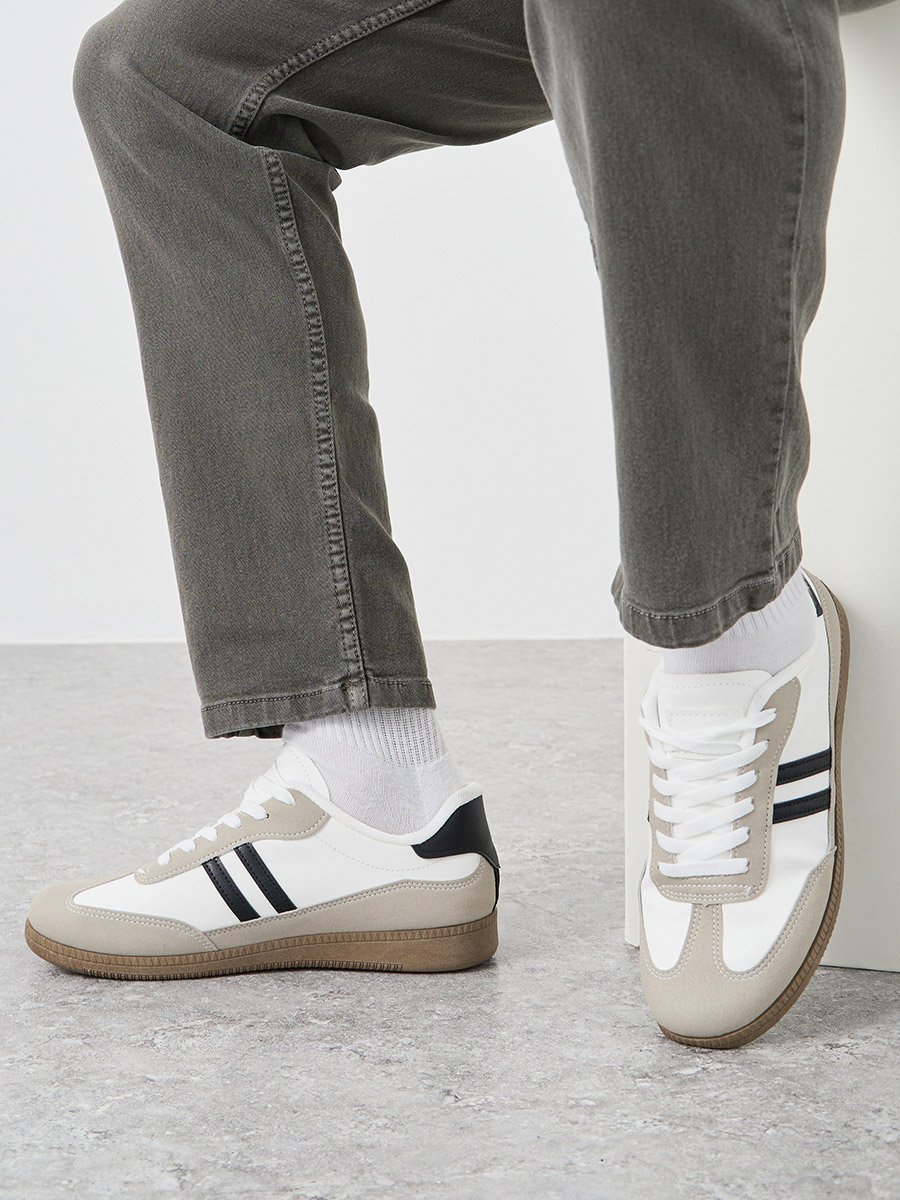 Striped Panelled Lace Up Sneakers