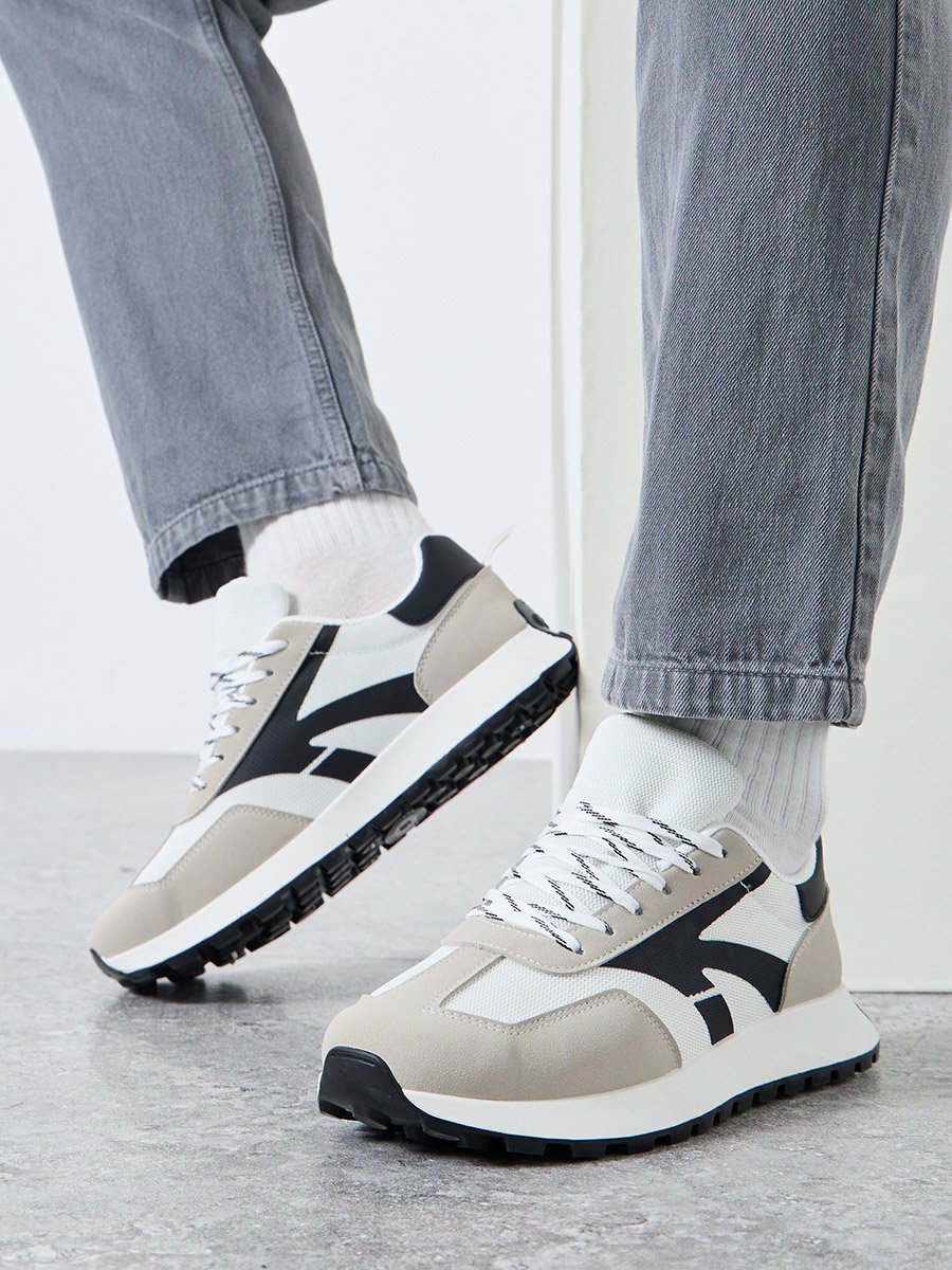 Panelled Lace Up Platform Sole Sneakers