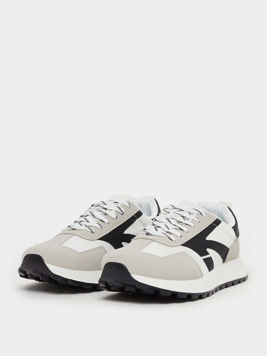 Panelled Lace Up Platform Sole Sneakers