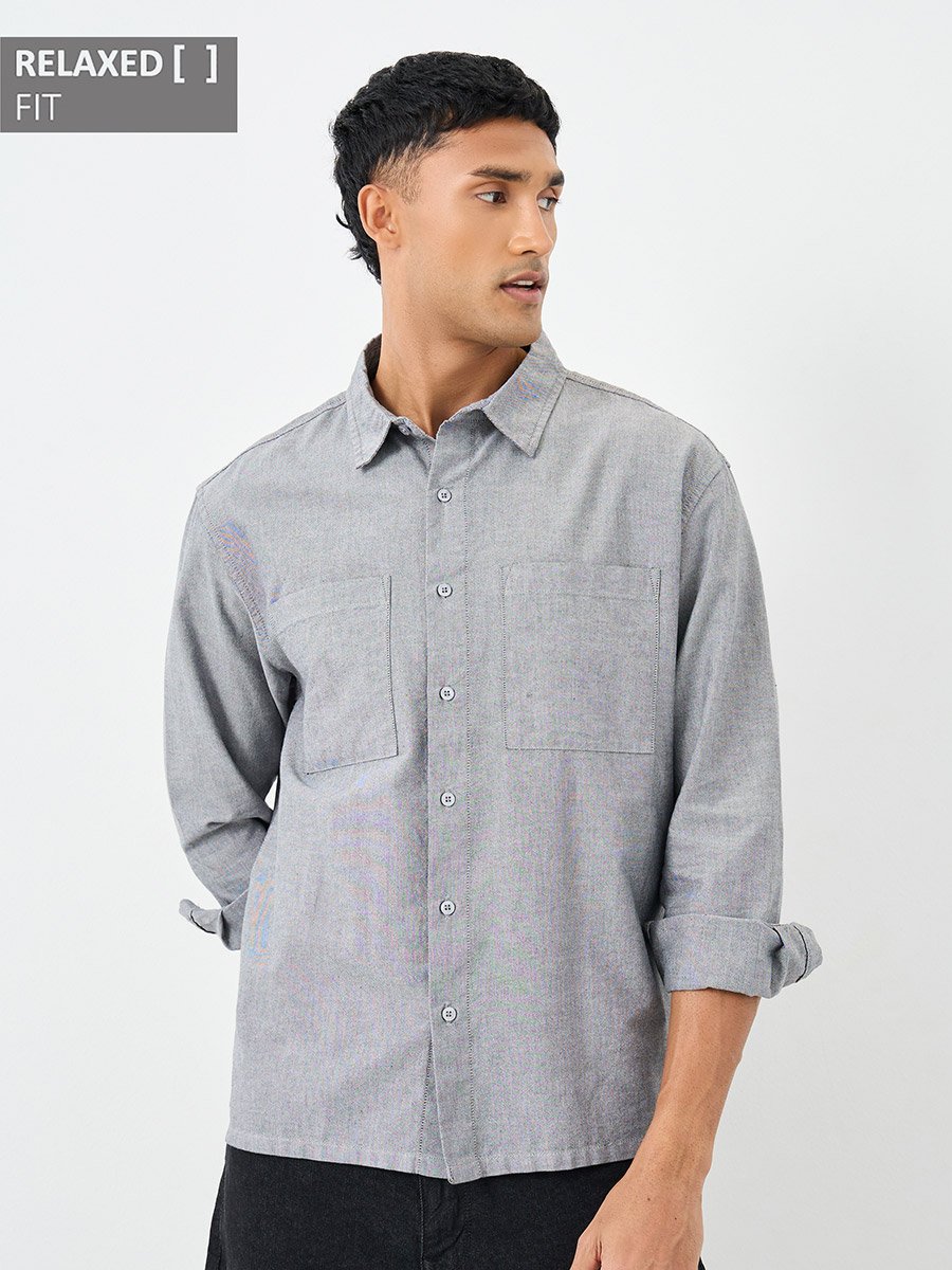 Grey Relaxed Fit Shirt with Double Pocket