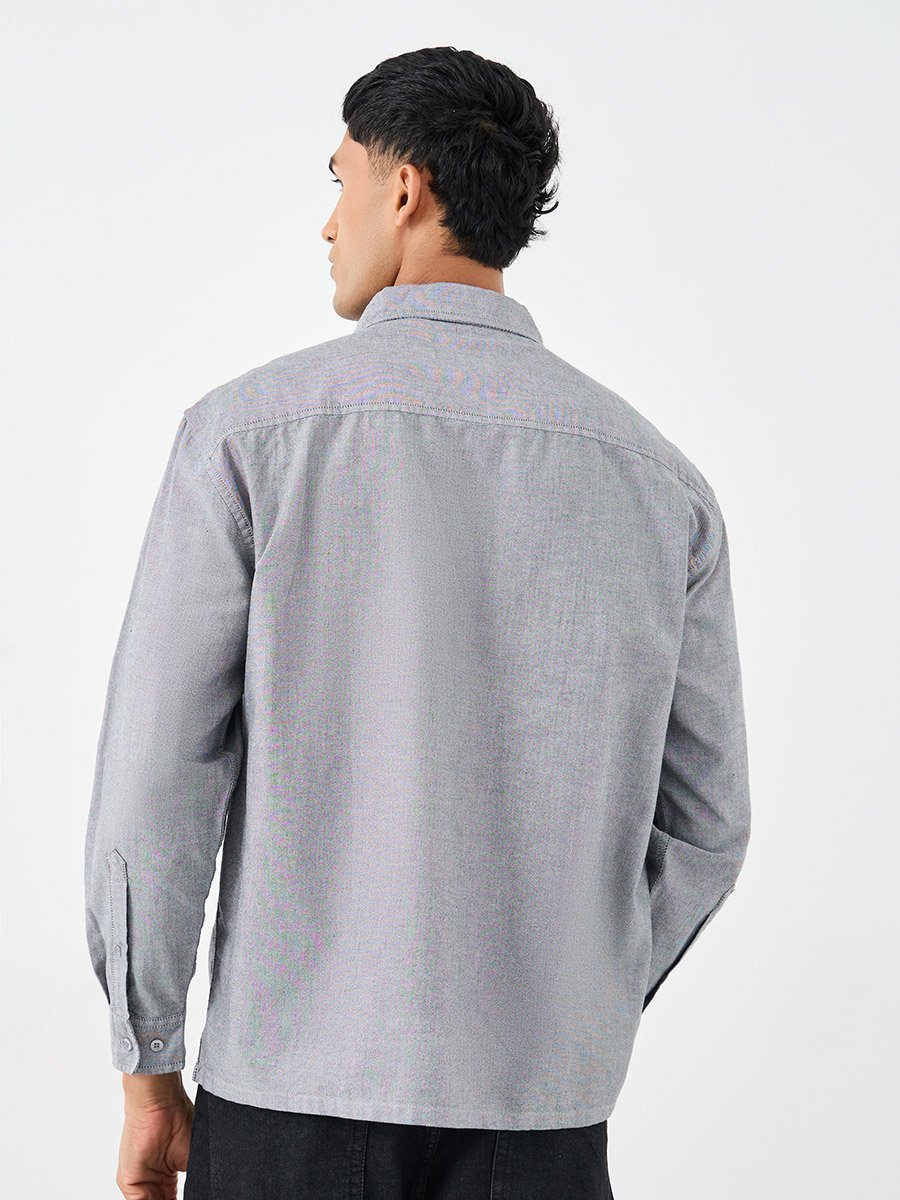 Grey Relaxed Fit Shirt with Double Pocket
