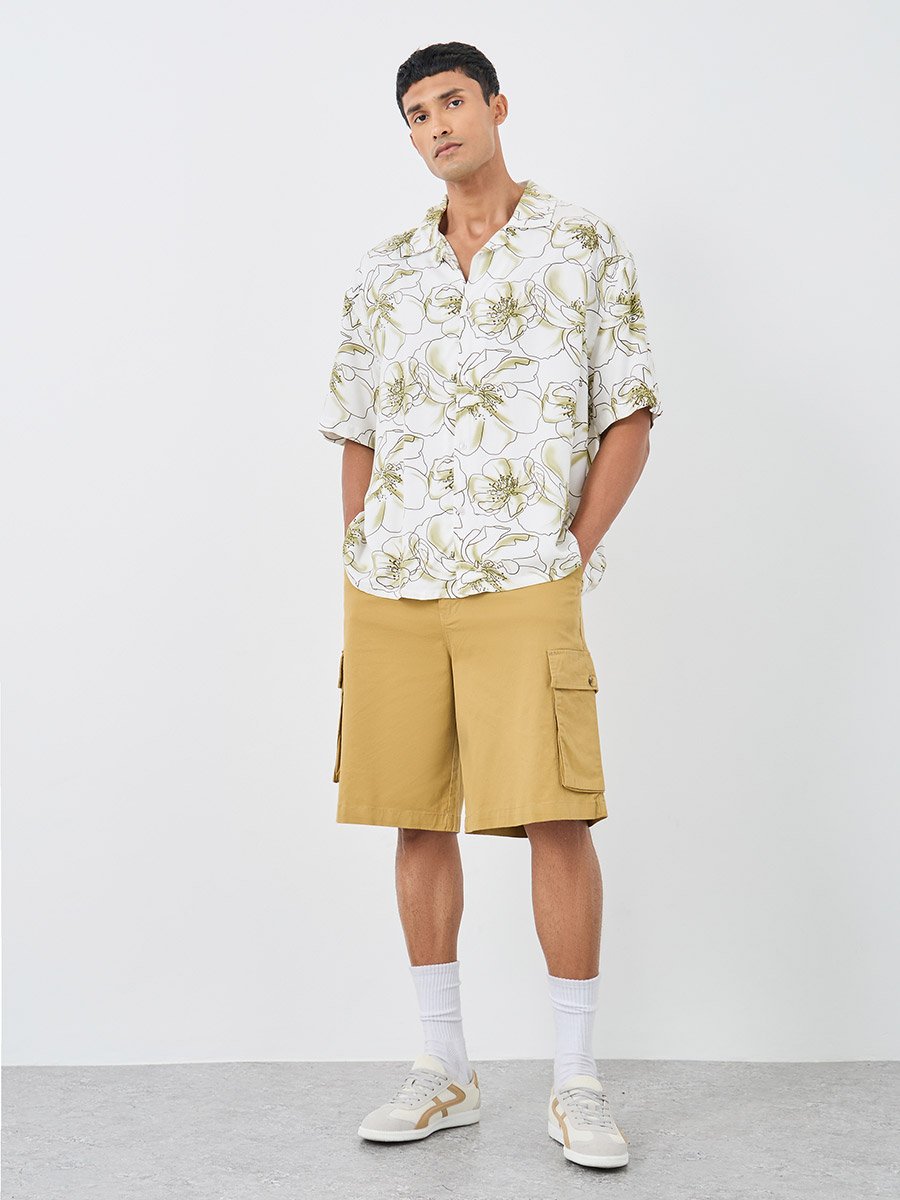 All Over Print Resort Collar Oversized Shirt with Half Sleeve