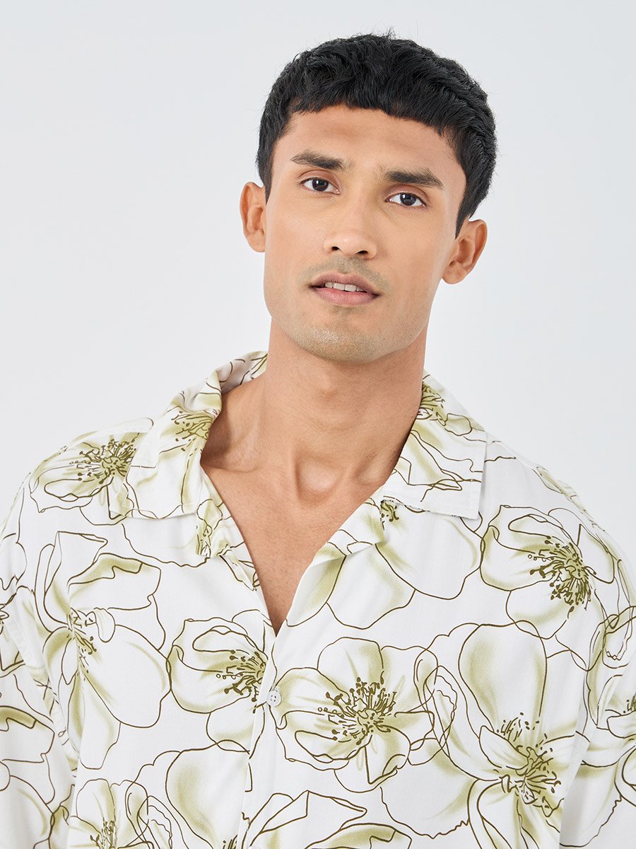 All Over Print Resort Collar Oversized Shirt with Half Sleeve