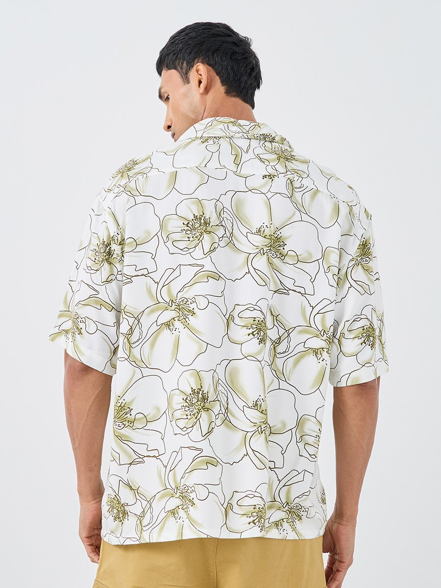 All Over Print Resort Collar Oversized Shirt with Half Sleeve