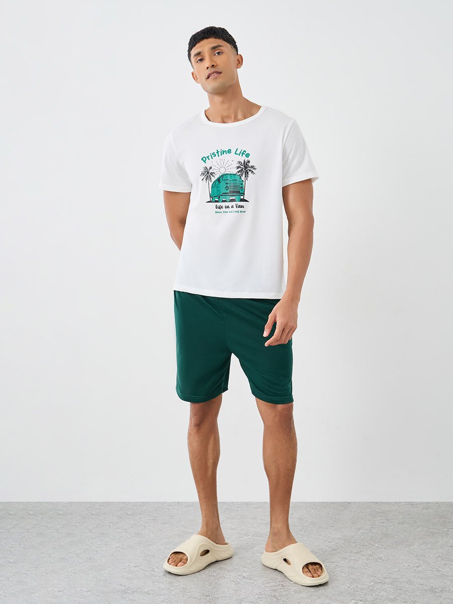 White Graphic Printed T-Shirt and Shorts Set