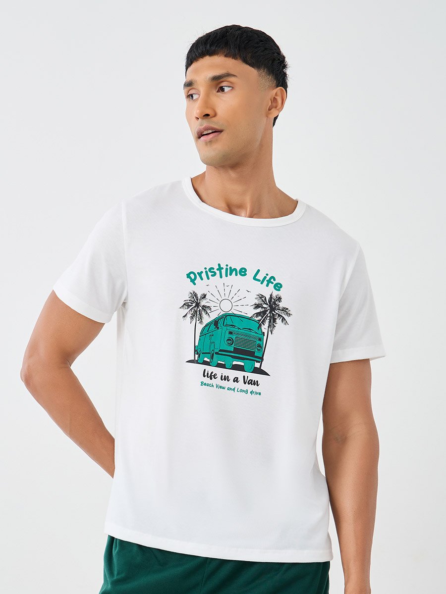 White Graphic Printed T-Shirt and Shorts Set