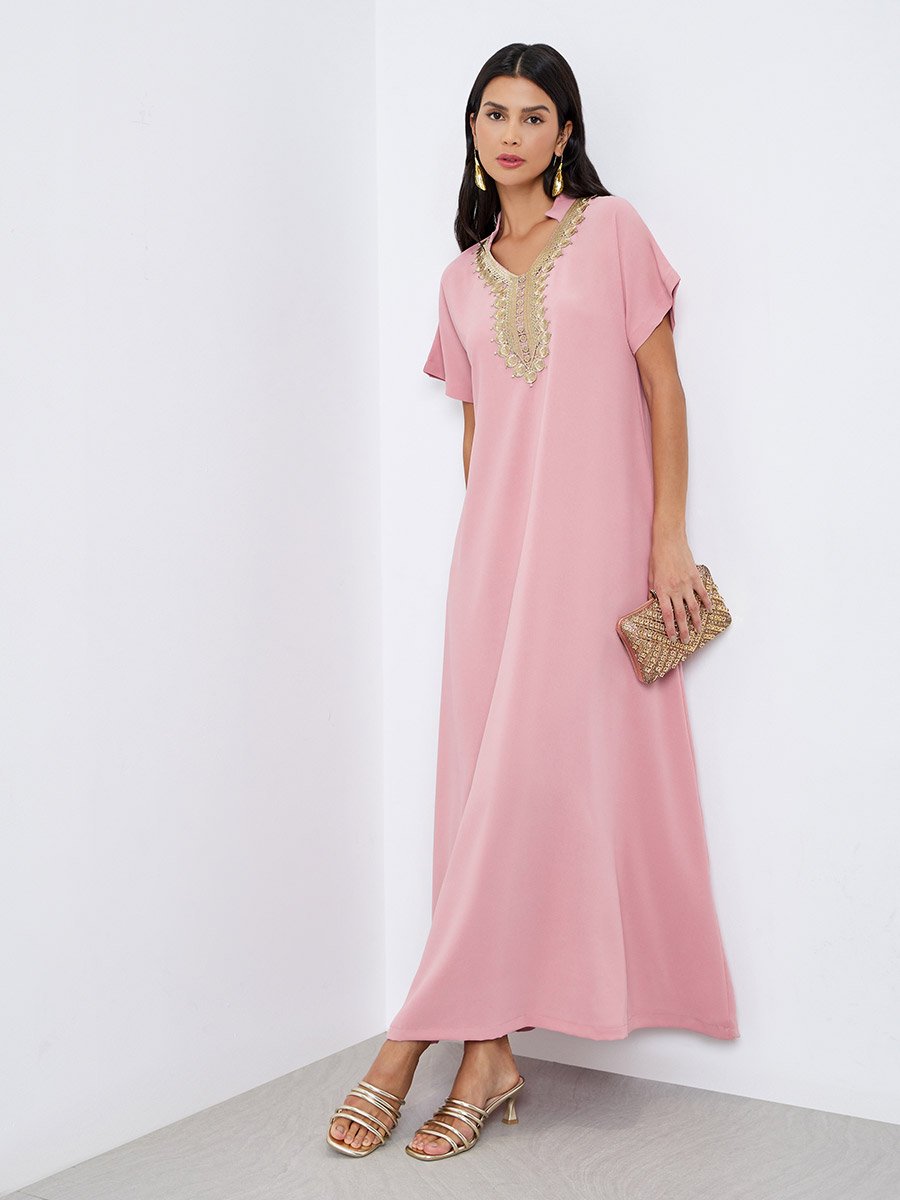 Pink Lace Insert A-Line Maxi Jalabiya