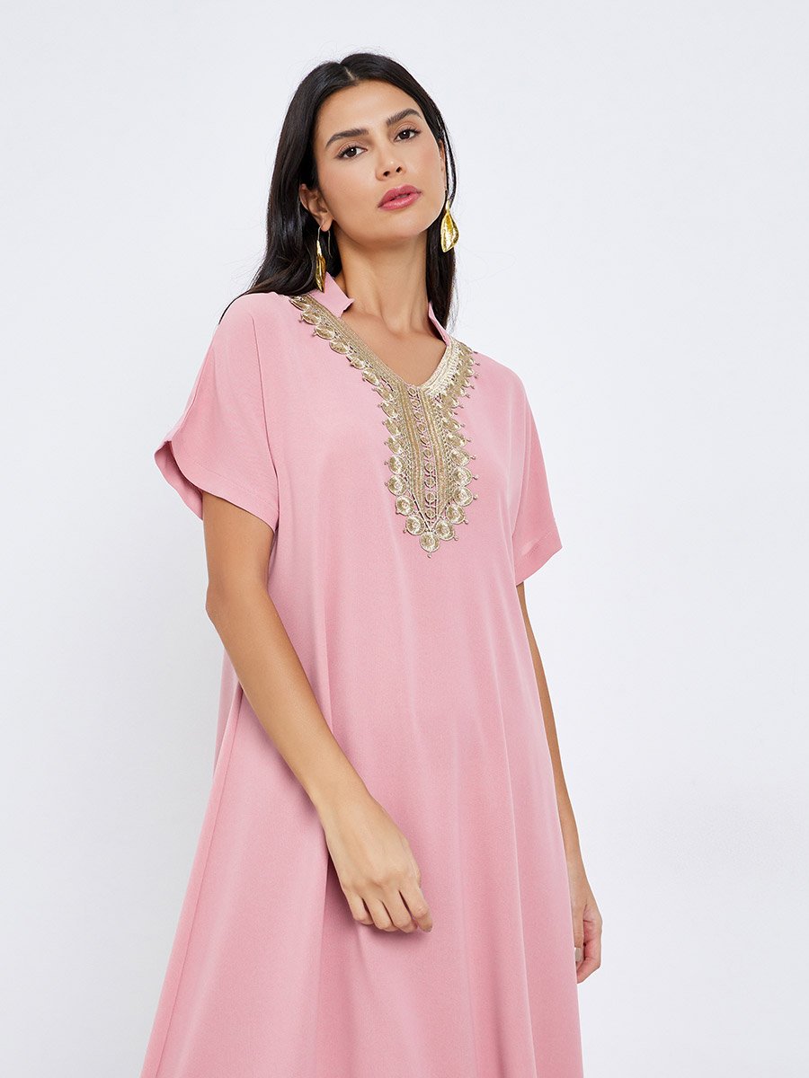 Pink Lace Insert A-Line Maxi Jalabiya