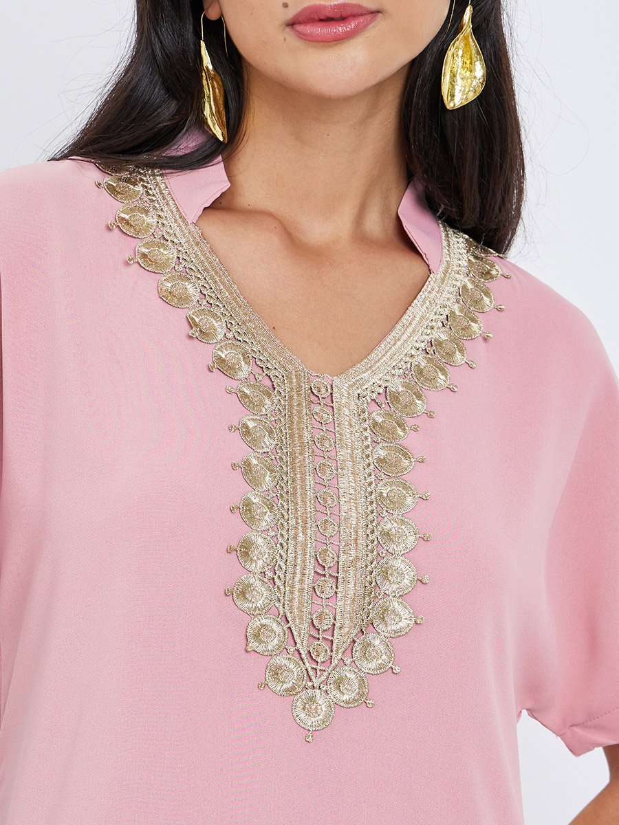 Pink Lace Insert A-Line Maxi Jalabiya