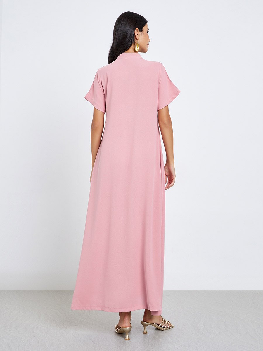 Pink Lace Insert A-Line Maxi Jalabiya