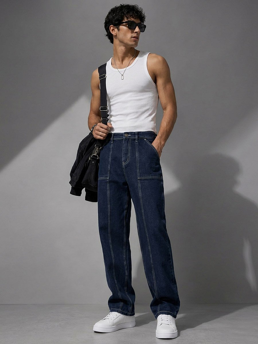 Mid Rise Paneled Loose Fit Jeans