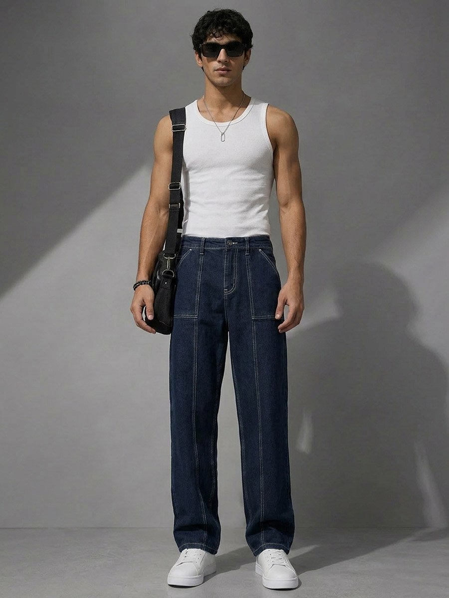 Mid Rise Paneled Loose Fit Jeans