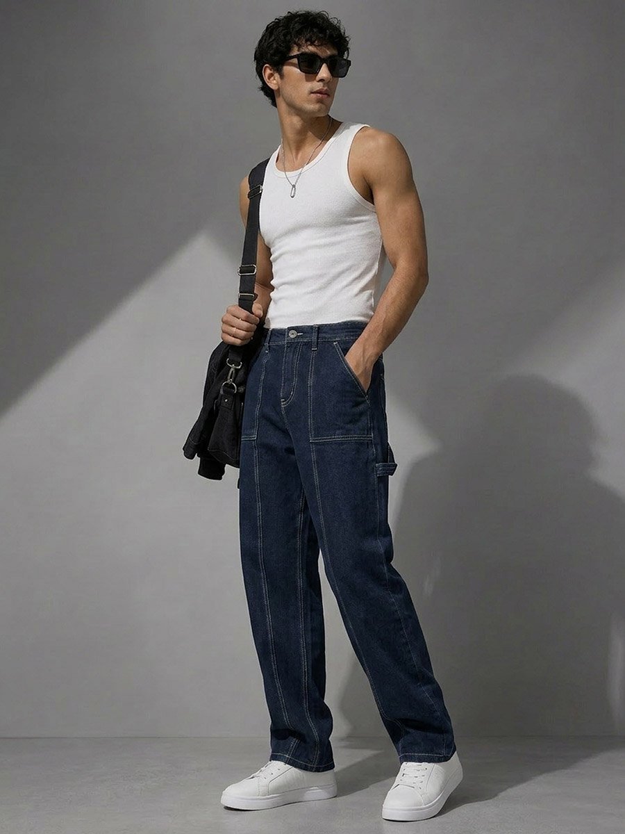 Mid Rise Paneled Loose Fit Jeans