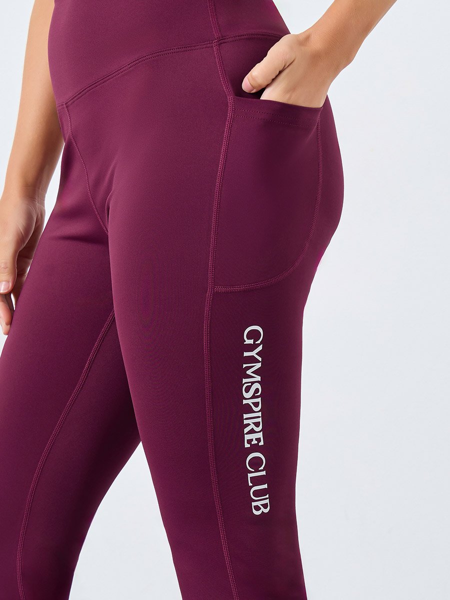 Gymspire Edition - Label Broad Waist Side Pocket Flared Leggings with Text Detail