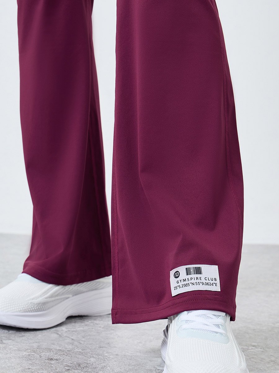 Gymspire Edition - Label Broad Waist Side Pocket Flared Leggings with Text Detail