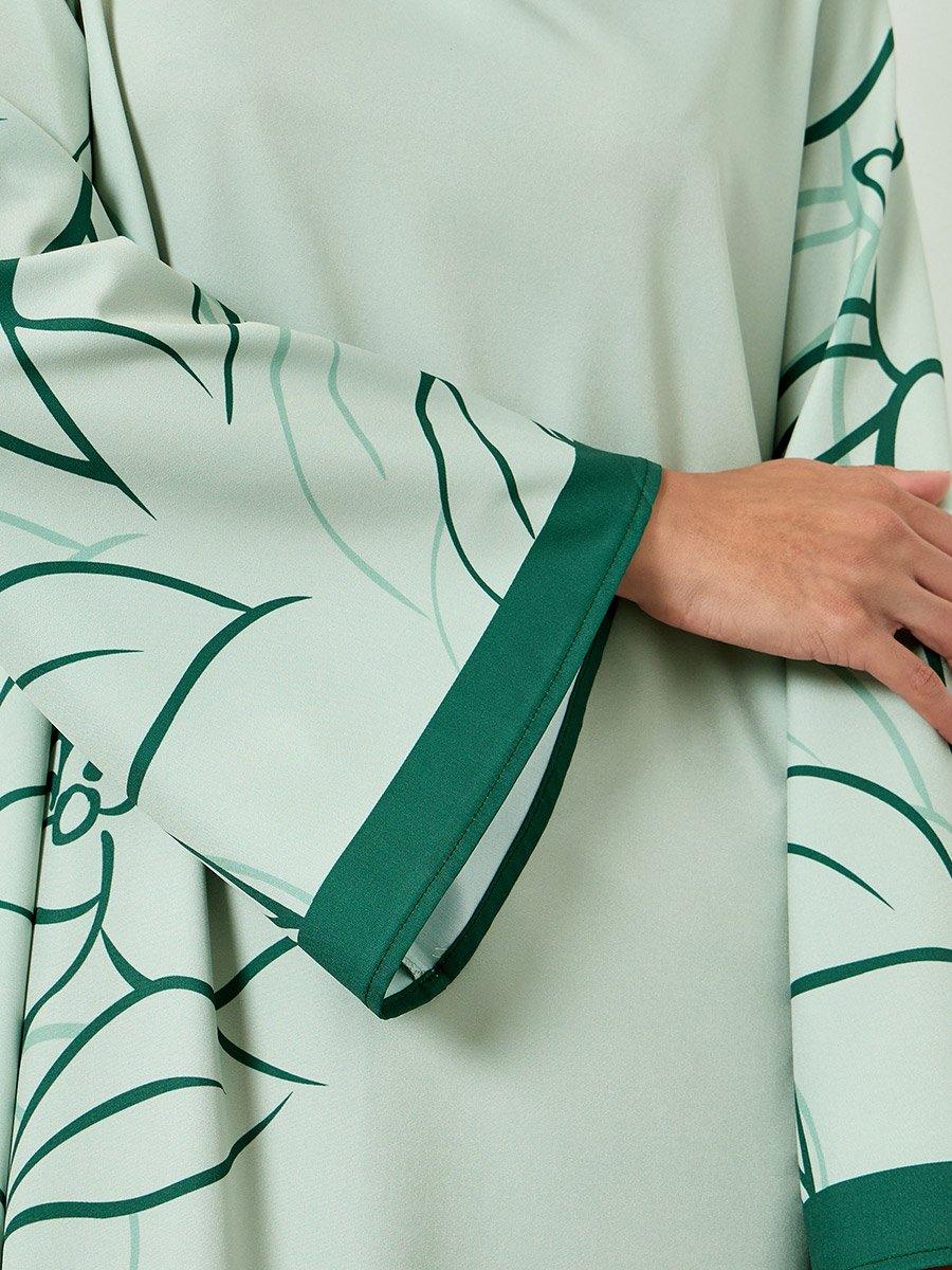 Green Floral Print A-Line Jalabiya