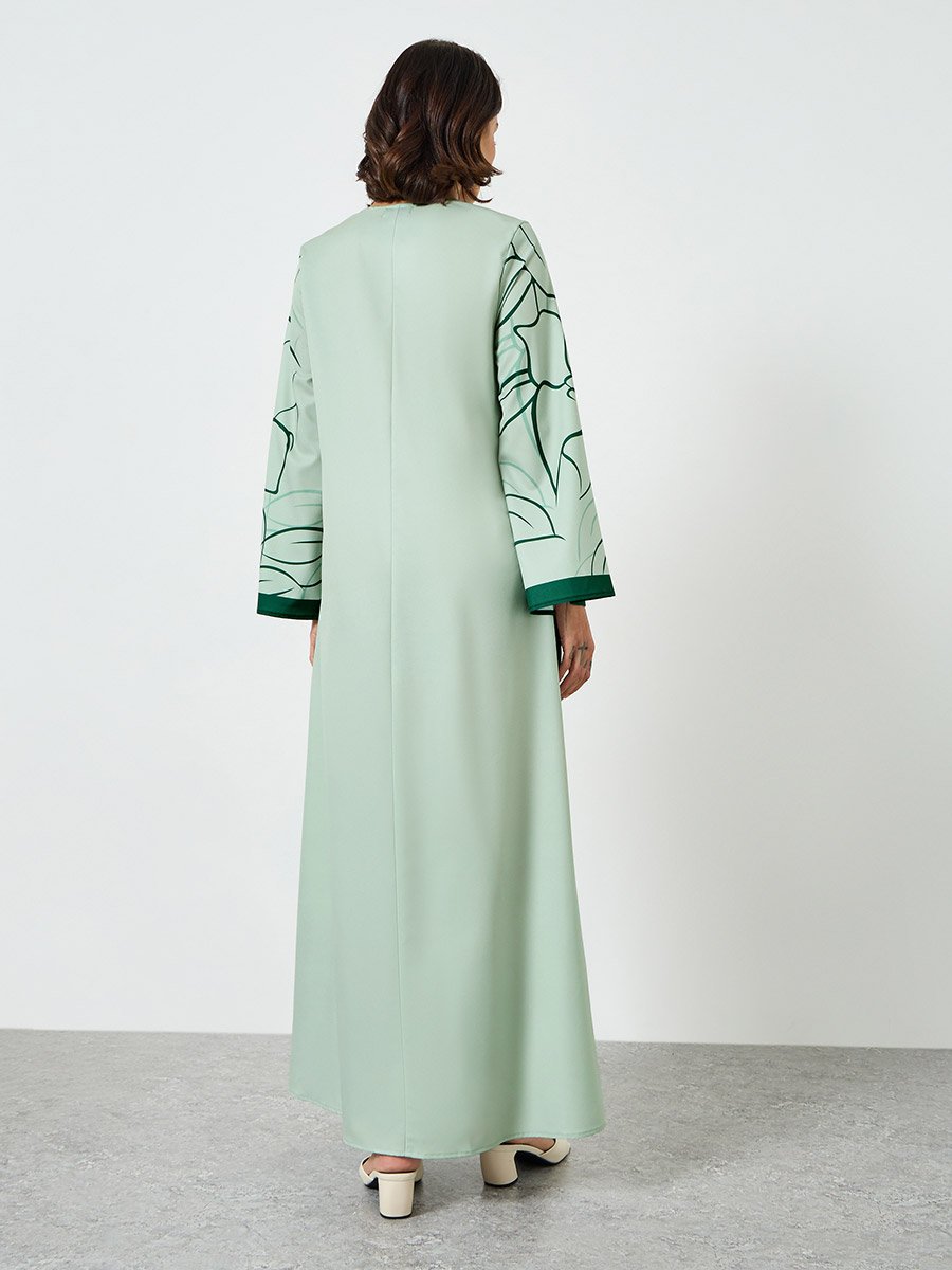 Green Floral Print A-Line Jalabiya
