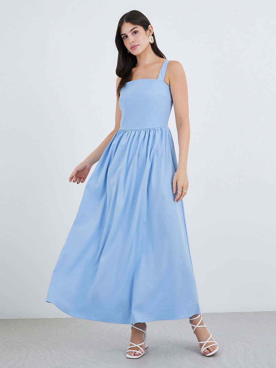 Plain Strappy A-Line Maxi Dress