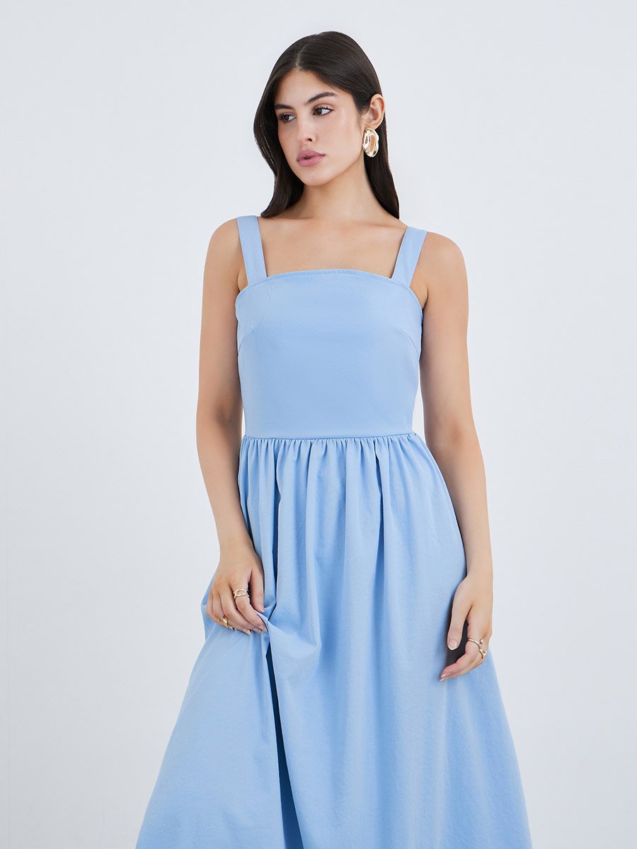 Plain Strappy A-Line Maxi Dress