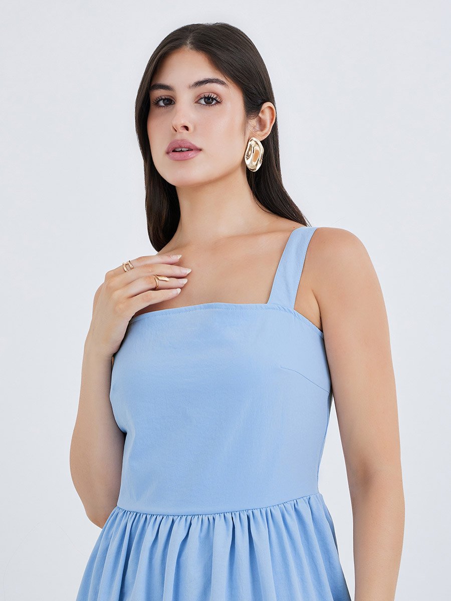 Plain Strappy A-Line Maxi Dress