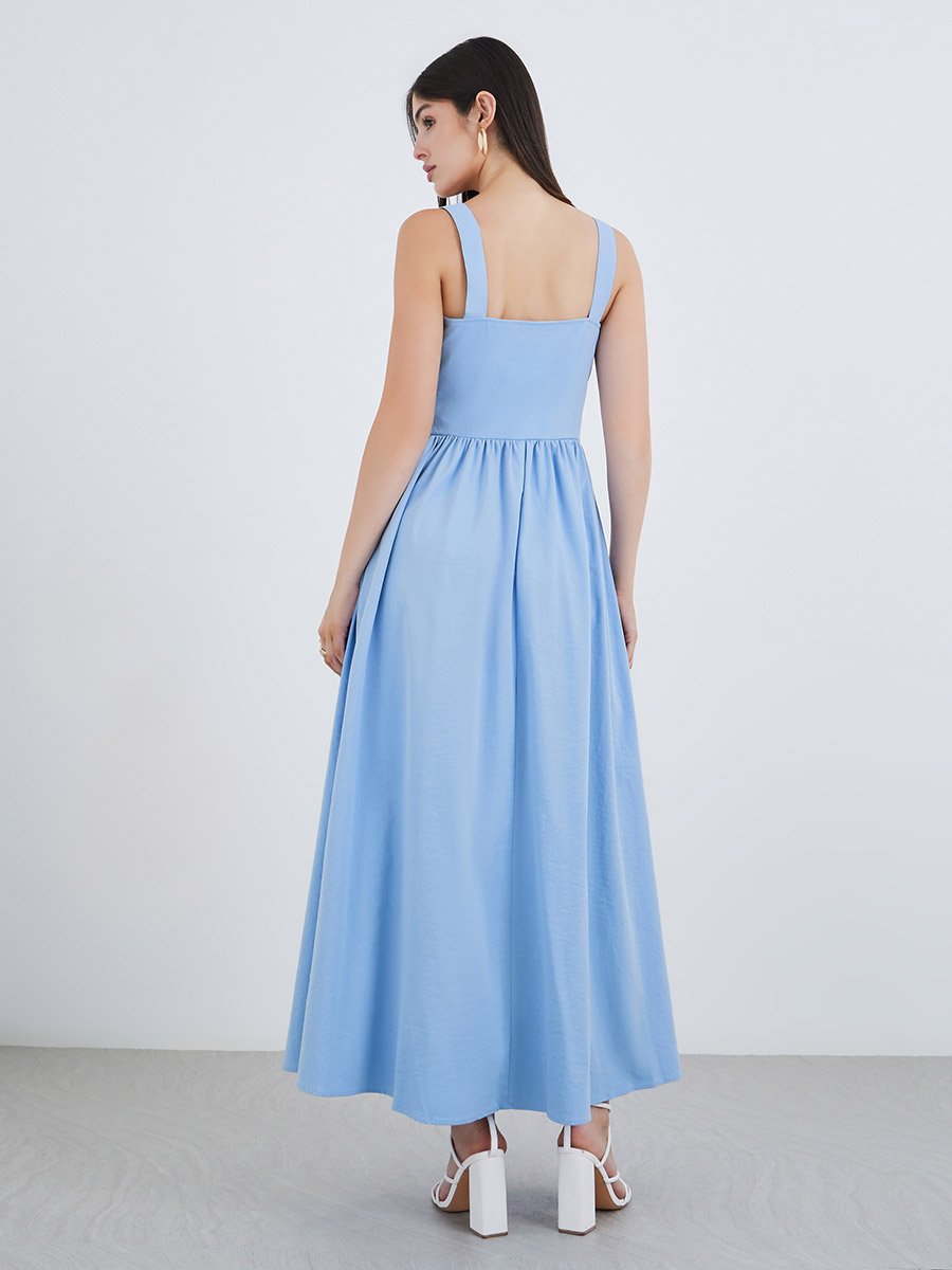 Plain Strappy A-Line Maxi Dress