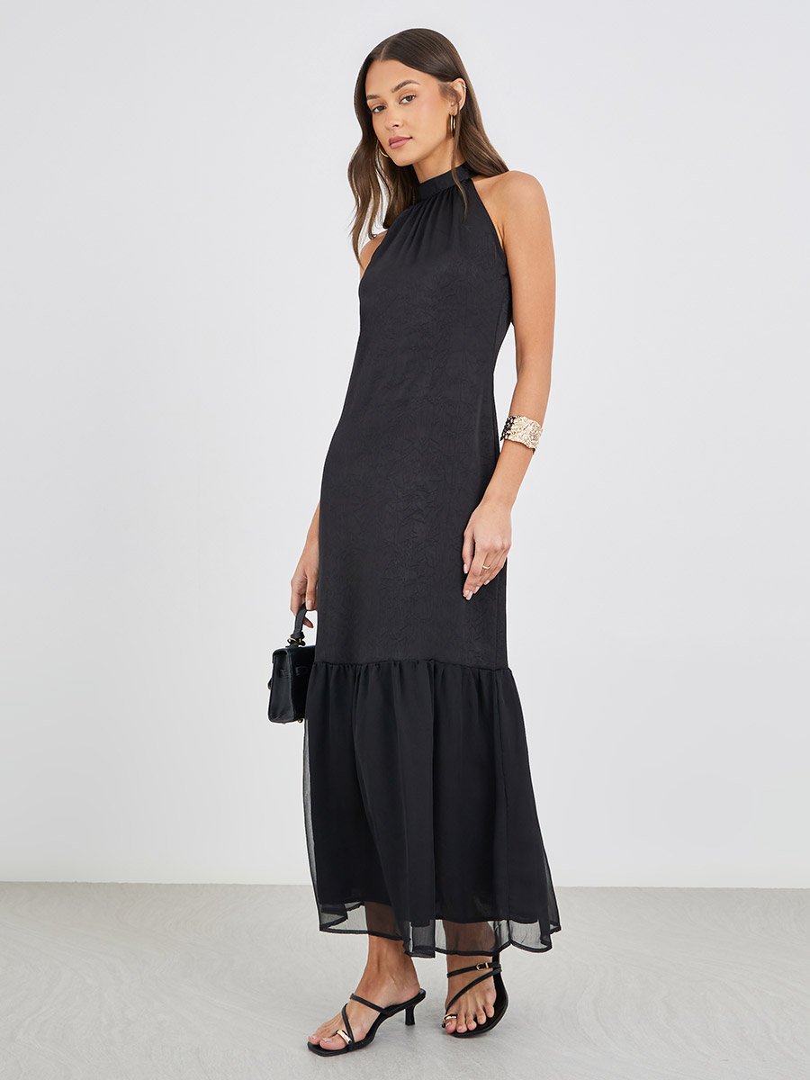 Plain Halter Neck A-Line Maxi Dress