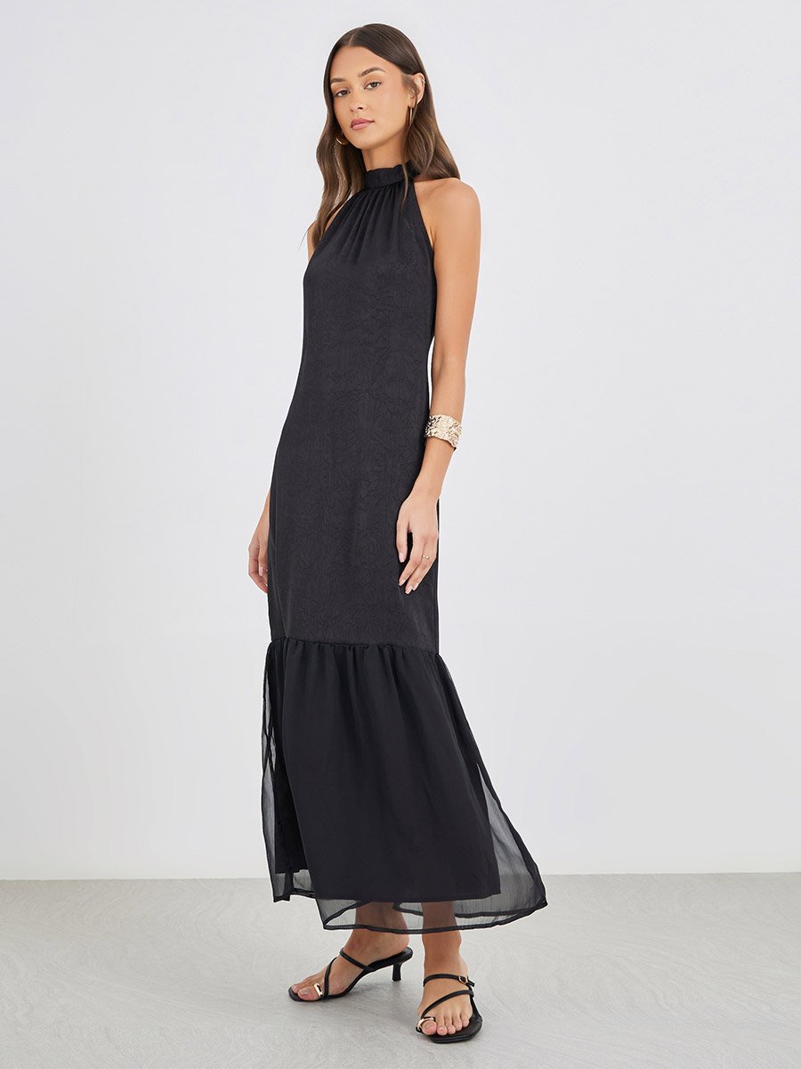 Plain Halter Neck A-Line Maxi Dress