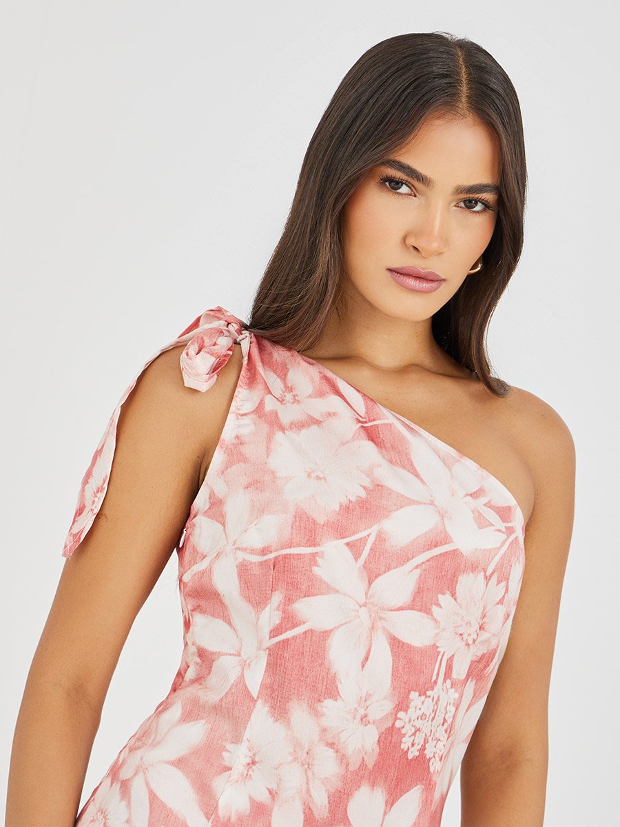 Floral Print One Shoulder Sheath Maxi Dress