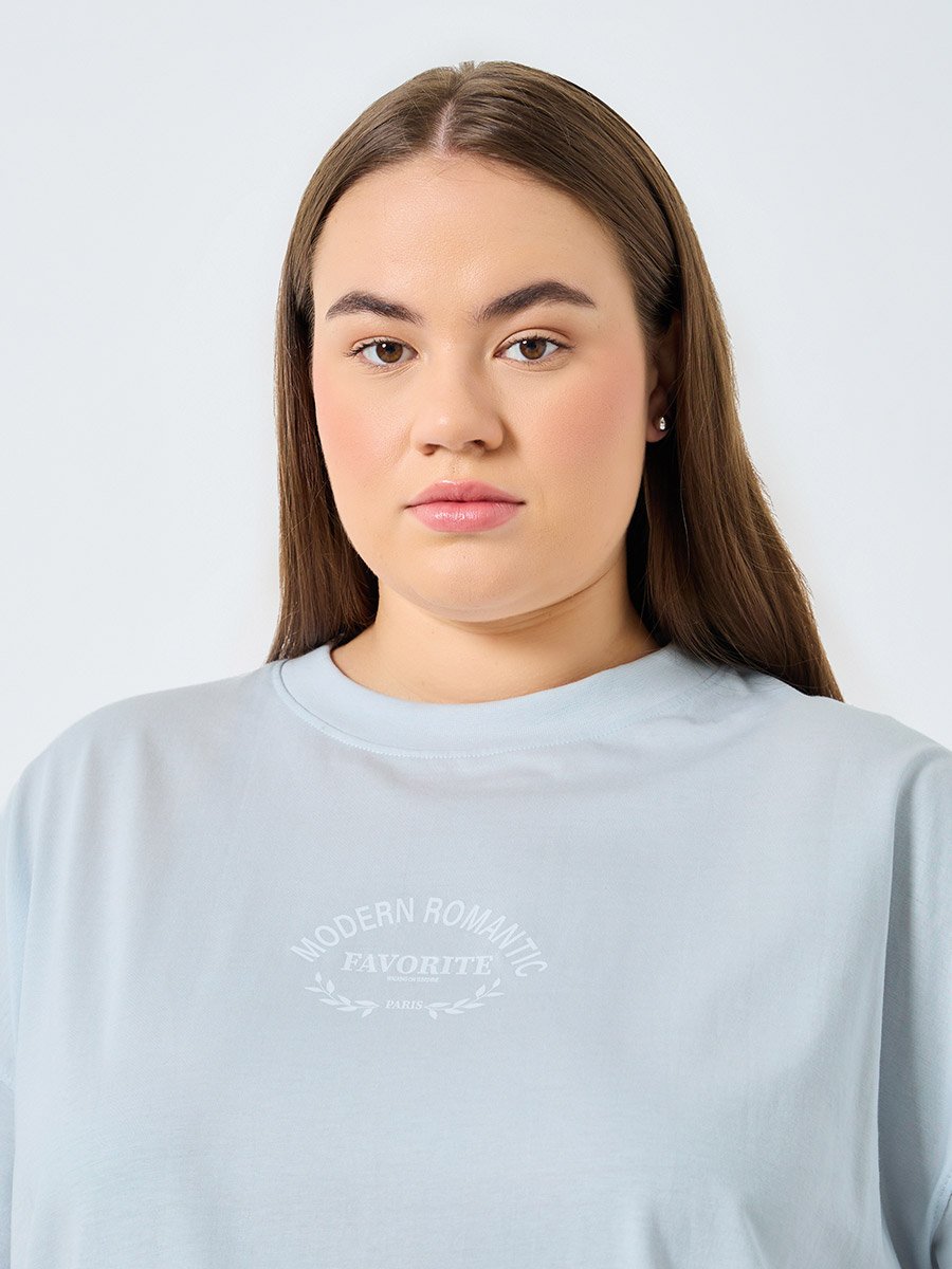 Plus Size Blue Slogan Print T-Shirt