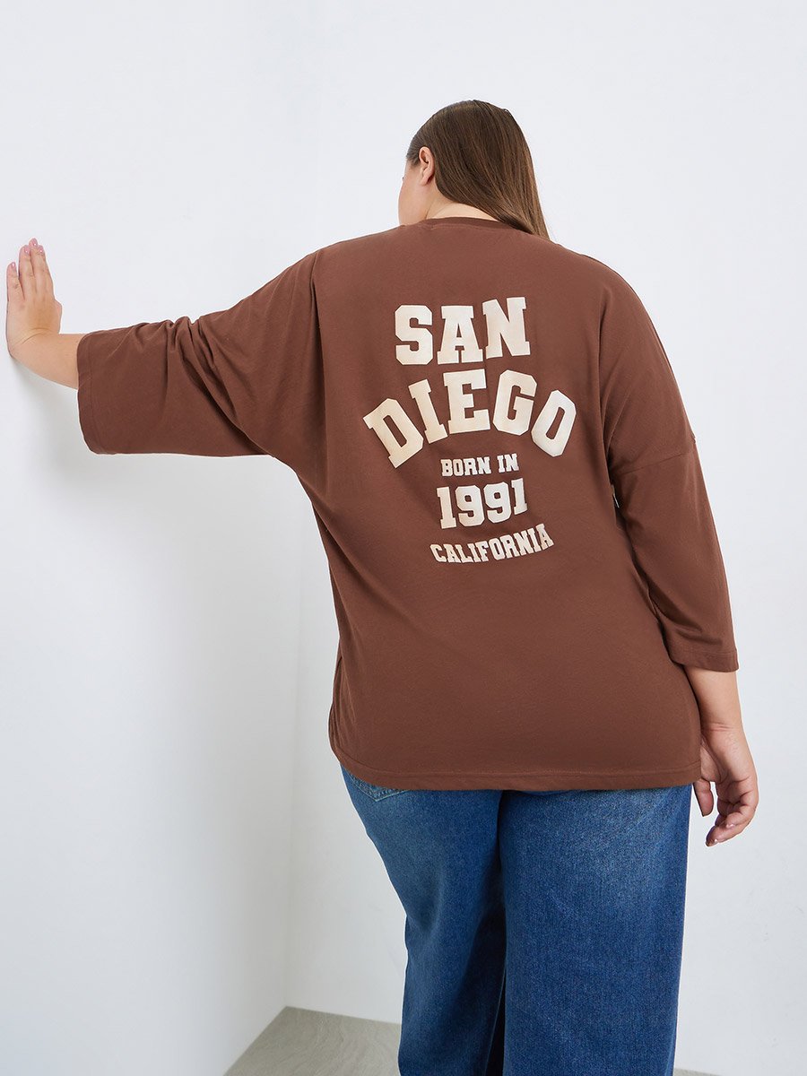 Plus Size Brown Oversized Graphic T-Shirt