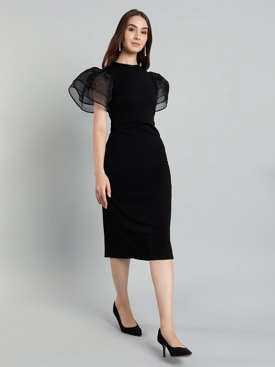 chiffon dresses for wedding guests Elegant Pleated A-Line Long Sleeve Midi Dress Price_100-250 Color:Same as Picture Lana Del Tay at