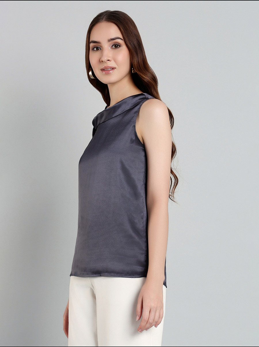 Solid Satin Top with Tie Up Detail