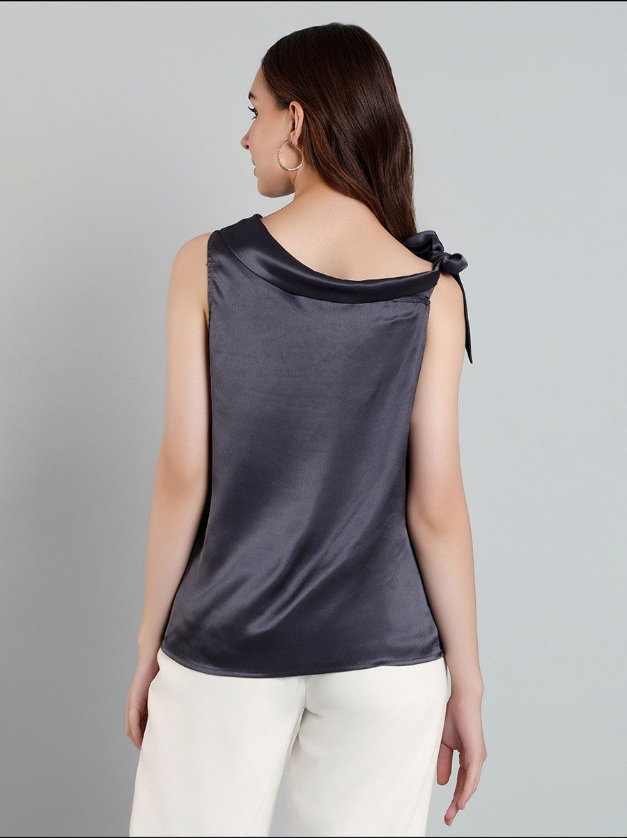 Solid Satin Top with Tie Up Detail