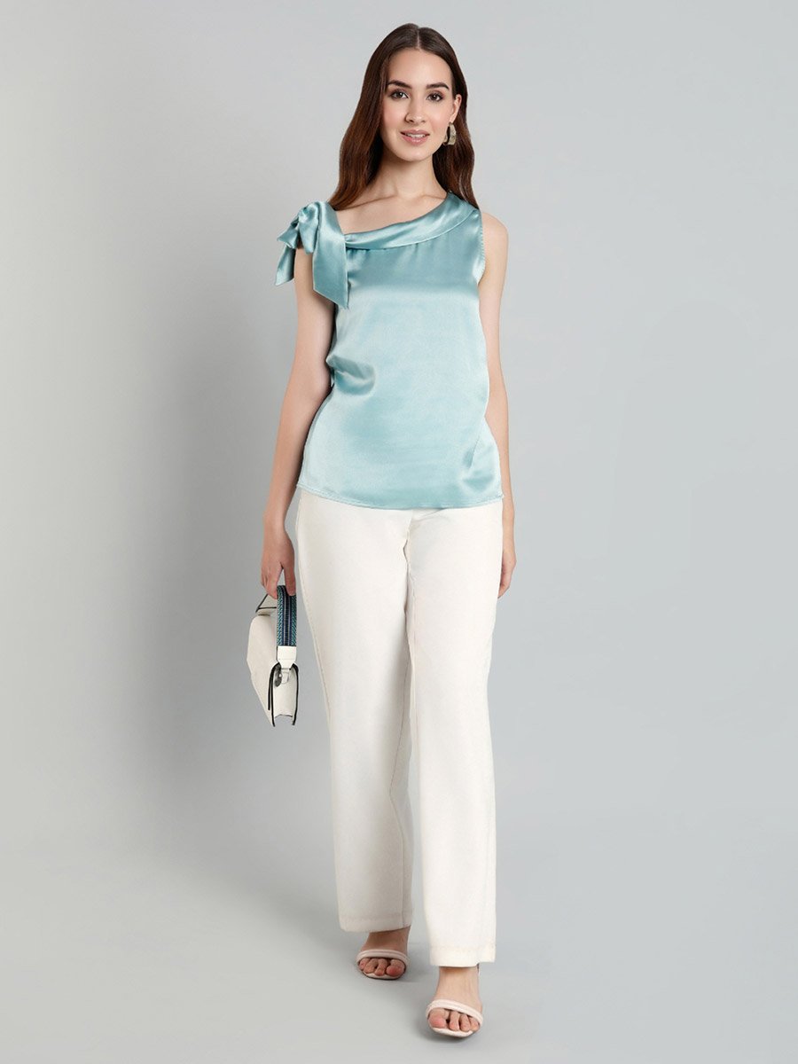 Women Tie-Up Detail Asymmetric Neck Top