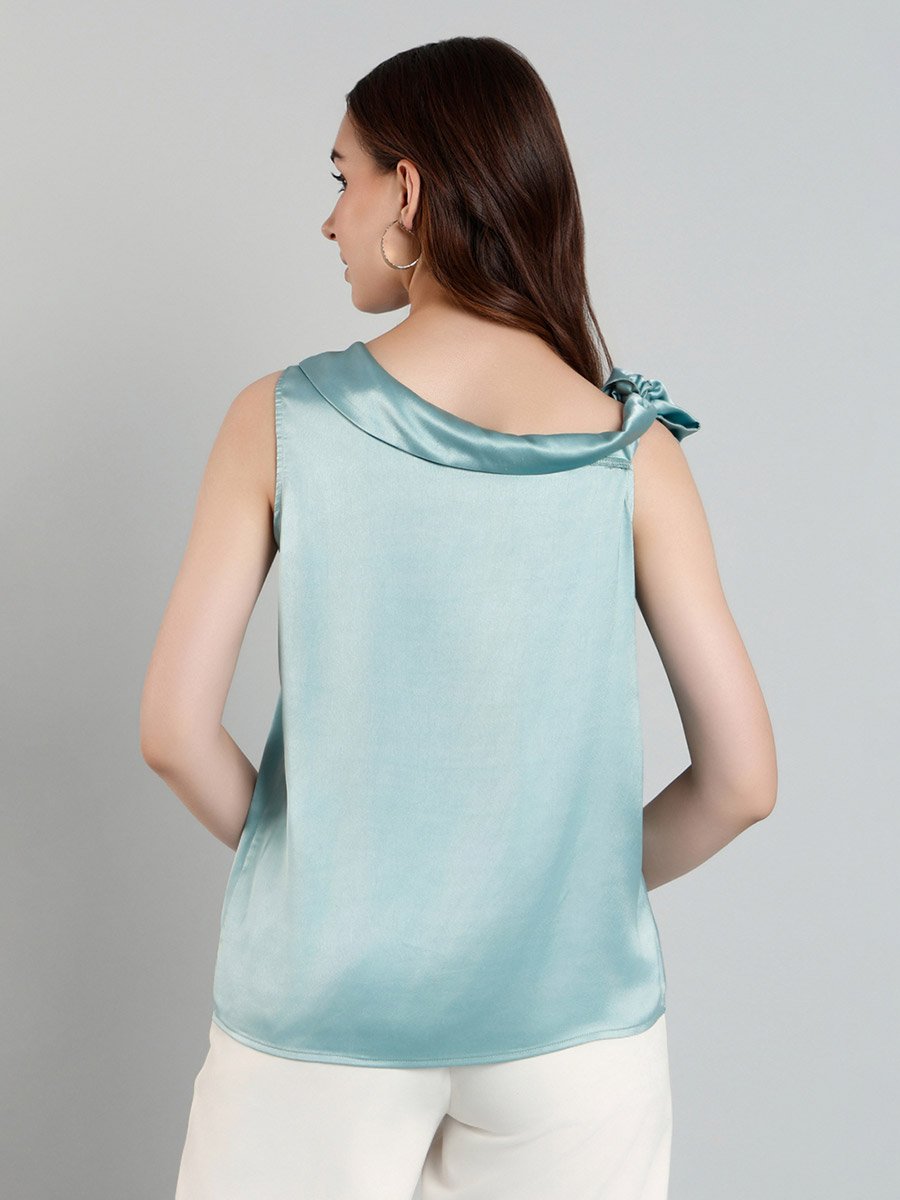 Women Tie-Up Detail Asymmetric Neck Top