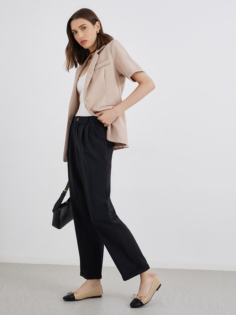 Plain Mid Rise Pocket Detail Pants