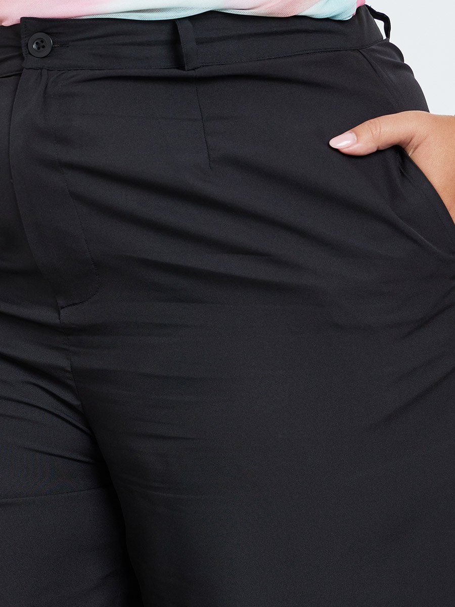 Women Plus Size Black Wide Leg Trousers