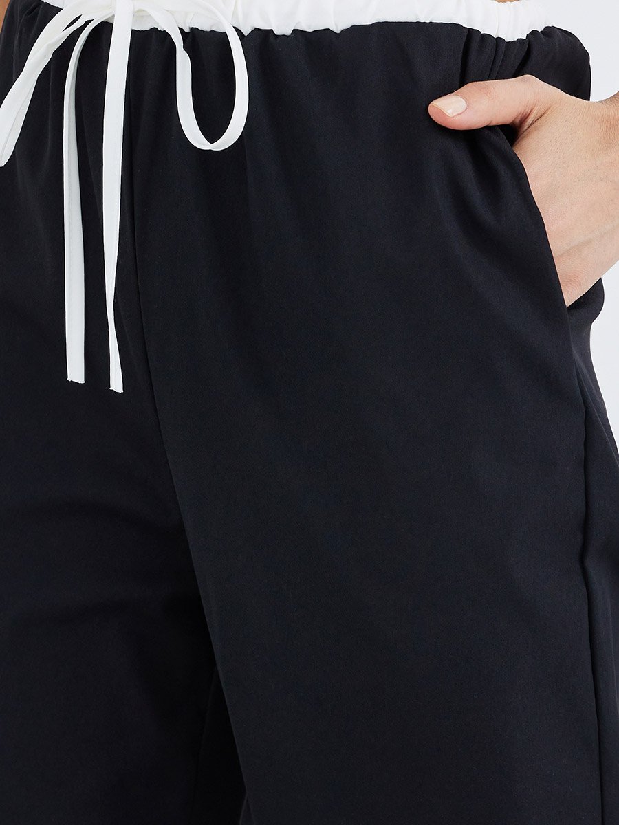 Solid Double Layer Drawstring Waist Wide Leg Pants