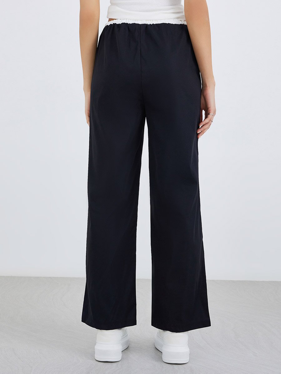 Solid Double Layer Drawstring Waist Wide Leg Pants