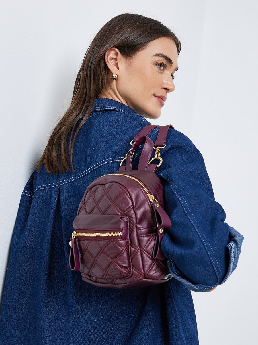burgundy mini backpacks BIS 'The Essential Backpack' in 100% Polyester. Burgundy Quilted Mini Backpack For