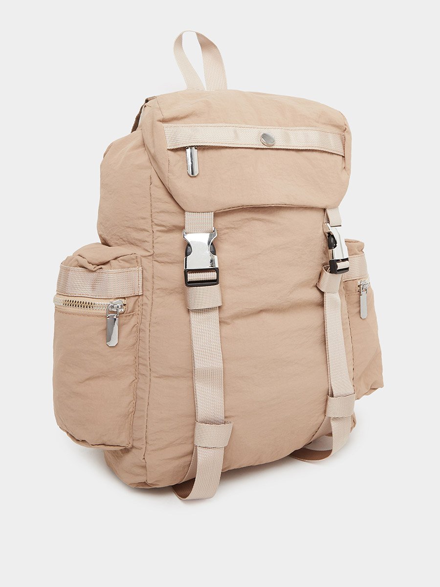 Women Khaki Buckle Strap Backpack