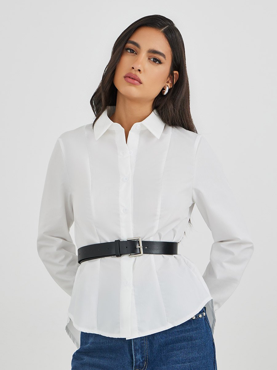 Solid Long Sleeve Buttoned Shirt with Belt