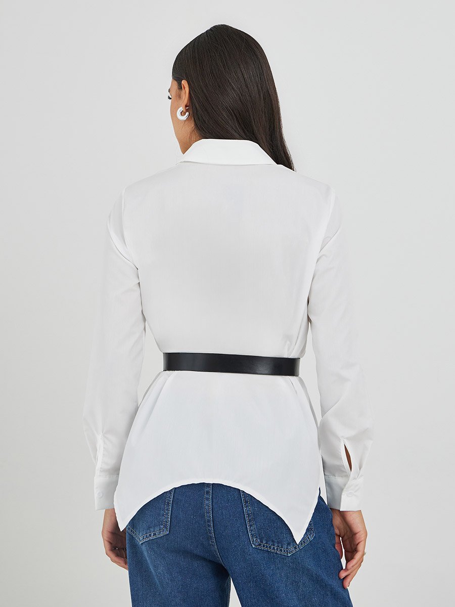 Solid Long Sleeve Buttoned Shirt with Belt